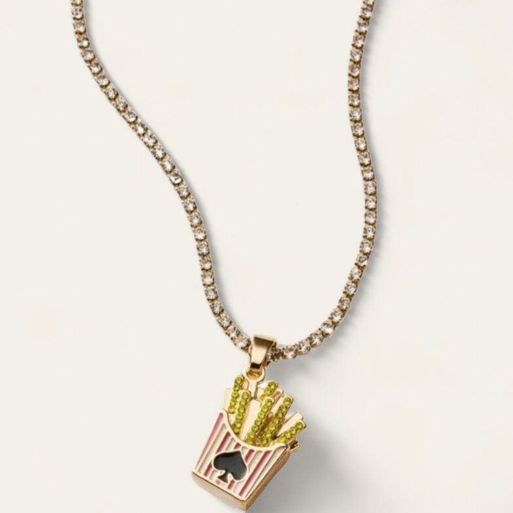 Kate Spade New York x Target French Fry Charm Tennis Necklace Gold Tone w/ Box